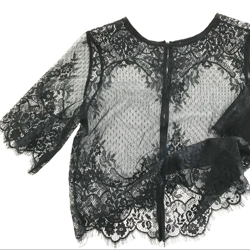 Black Lace Three Quarter Sleeve Top